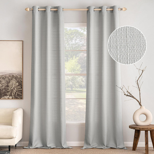 Miulee Cortinas Texturizadas De Lino Sintético Gris Claro, 8