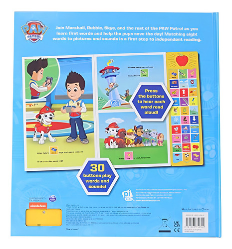 Paw Patrol Chase, Skye, Marshall, And More! First Words 30-button Sound Book Great For Early Learning Pi Kids, De Editors Of Phoenix International Publications. Editorial Pi Kids, Tapa Dura En Inglés