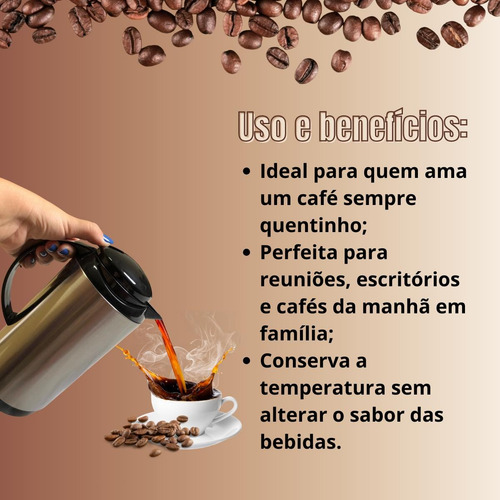Garrafa Térmica 1 Litro Bule Alavanca Prática Para Café Chá Inox/preto