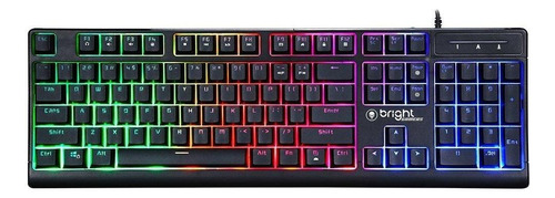 Teclado gamer Bright 0541 QWERTY inglês US cor preto com luz rainbow