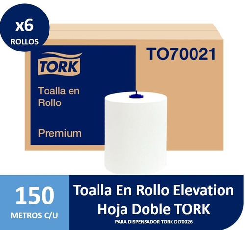 Toalla En Rollo Autocorte Jumbo Tork Doble Hoja 6 X 150 Mts