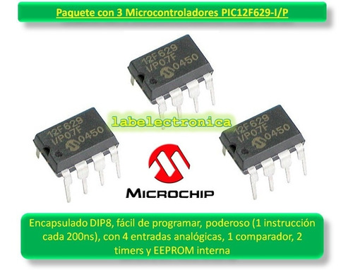 Pic12f629 -i/p Paquete X3 Pic, Adc, Eeprom, Timers Microchip