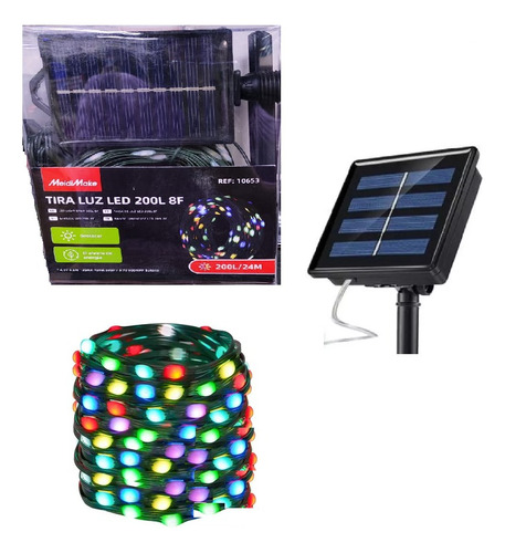 Tira De Luces Solares Navideñas 24mt 200 Led Multicolores