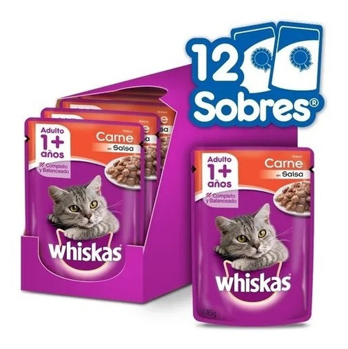 Whiskas Alimento Húmedo Sobrecito Gato Carne En Salsa 12 Un