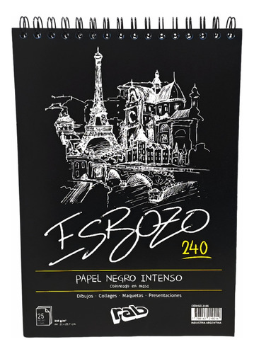 Block Dibujo Esbozo A4 240 Grs 25 Hojas Negras -premium-