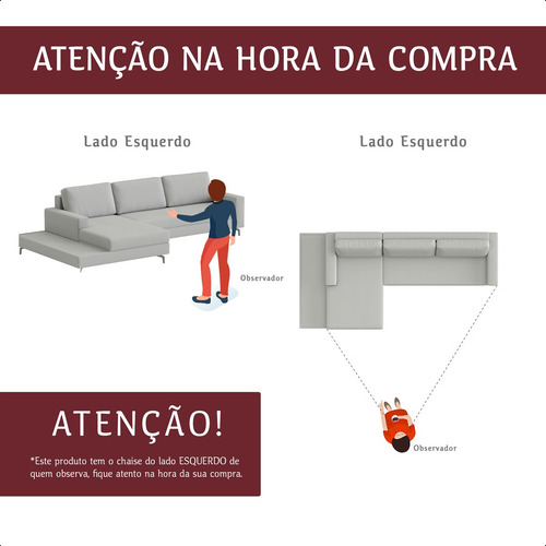 Sofá 322cm Linho Terracota Loft Chaise E Deck Esquerda
