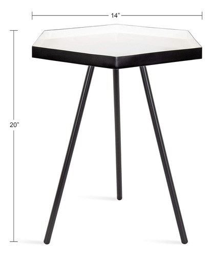 Mesa Auxiliar Hexagonal 14x14x20 Blanco/negro Moderna