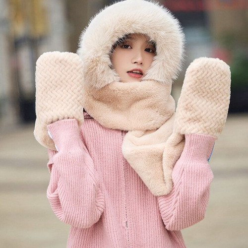 Conjunto 2 En 1 Gorro Bufanda Abrigado Invierno Frío Peluche Marrón Único
