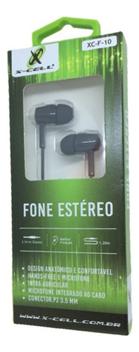 Fone Estéreo Intra X-cell Modelo Xc-f-10 Cor Preto