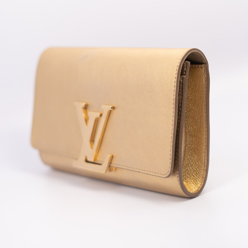 Bolso Louis Vuitton Louise Clutch Piel Gold Cert Entrupy Dorado Piel Metalizada Dorado Bolso De Mano (Usado)