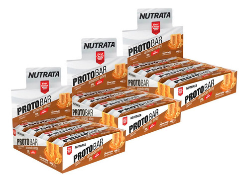 3x Barra De Proteina Proto Bar - Caixa C/ 8 Unid - Nutrata Sabor Amendoim