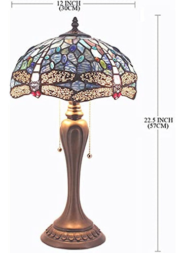 Lámpara De Mesa Tiffany Vitral Azul Cuenta De Cristal Estilo