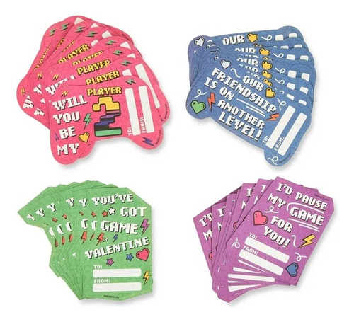 Tarjetas De Intercambio Para San Valentín Videojuegos 32 Pzs