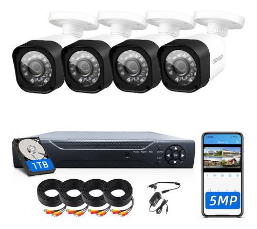 Kit 4 Cámaras De Seguridad COZYCAST K4w 5mp Color Blanco Con Resolución De 4ch 5mp Visión Nocturna Incluida Exterior Videovigilancia 1T