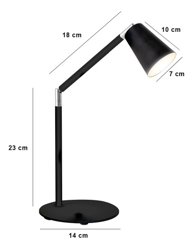 Lampara Velador De Mesa Movil Cono Luz Led E27 Escritorio Estructura Negro