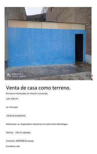 Venta De  Casa Como Terreno.