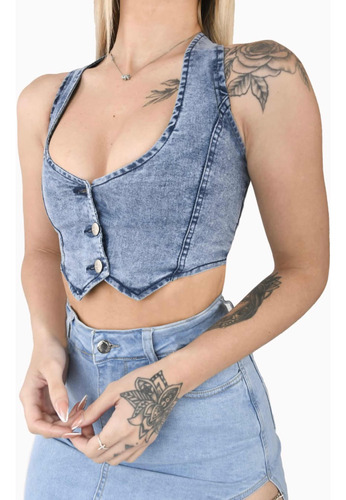 Top Jean Denim Chaleco Mujer Gooco