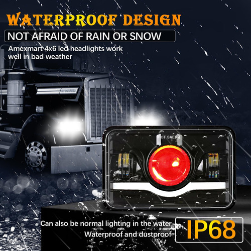 Amexmart Faros Led 4x6 Con Ojo Del Diablo Rojo Rectangular