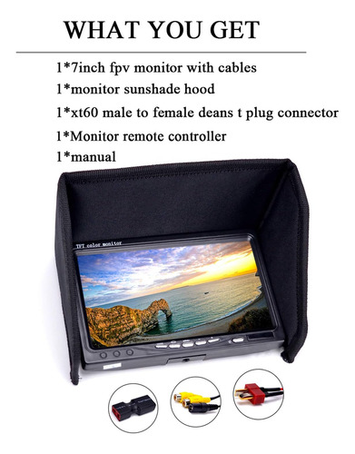 Monitor Fpvdrone Rc De 7 Pulgadas Fpv 1024x600 Ips Lcd Monit