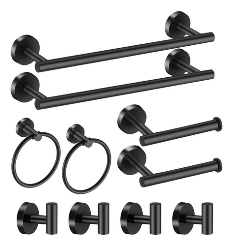 Hinmood Juego De Herrajes Para Baño, 10 Piezas, Negro, Juego