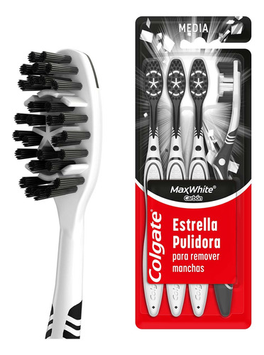 Cepillo Dental Colgate Max White Carbón Medio 4 Pzas