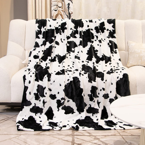 Manta De Cama Con Estampado De Vaca Negra, Ligera, Suave, D