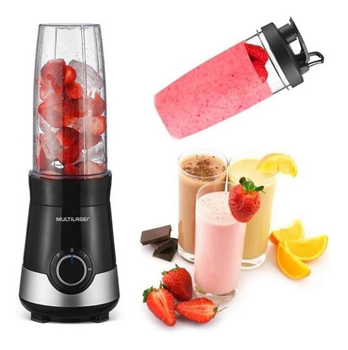 Imagen 4 de 5 de Licuadora portátil Multilaser Shake 800 mL negra y plata con jarra de plástico 220V