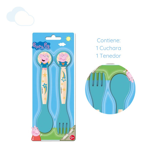 Set Cubiertos Cuchara Tenedor Peppa Pig Alimento Infantil