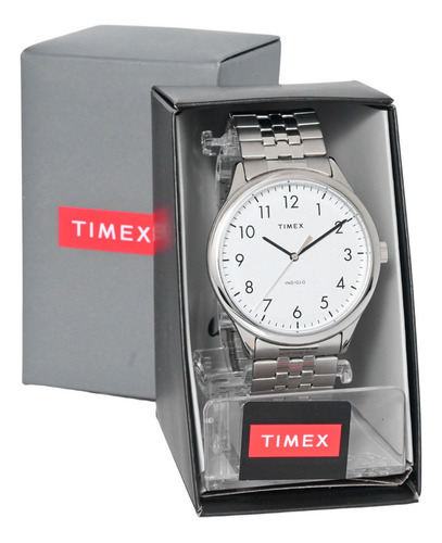 Relógio Timex Indiglo Masculino Pulseira Elastica Tw2u39900 Cor da correia Prateado Cor do bisel Prateado Cor do fundo Branco