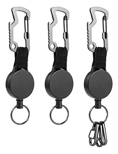 3 Pieces Retractable Keychain Heavy Duty Key Holder Wit...