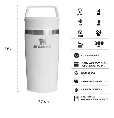 Vaso Térmico Stanley Café To-go Travel Mug 354 Ml. Blanco Lisa