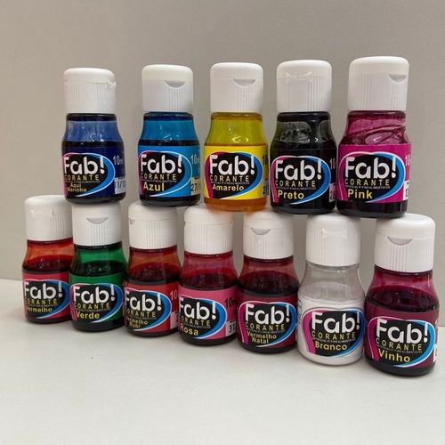 Corante Liquido Fab! Anilina 10ml Kit C/10 Unidades Cores