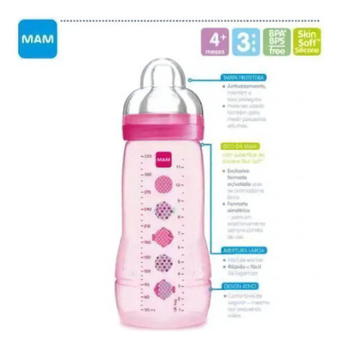 Mamadeira Easy Active Bico 4m+ Rosa 330ml MAM