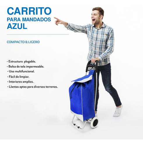 Carrito De Compras Plegable Con Ruedas Metálico Azul