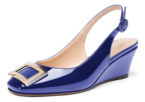 Wayderns Mujeres Royal Blue Patent Square  B09wlrsrk6_030424