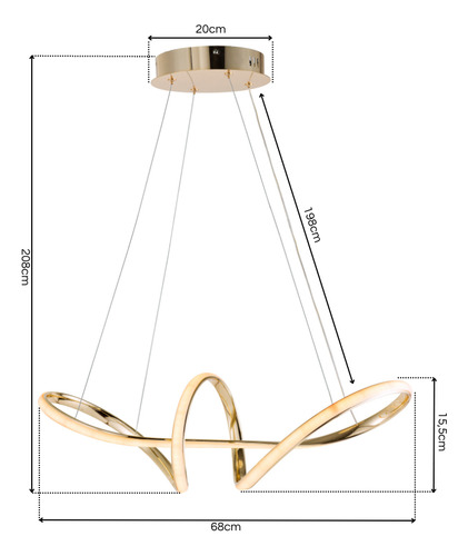 Luminária Pendente Lustre Led 3 em 1 Infinito Dourado Moderno Luxuoso INL118