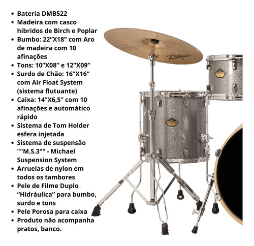 Bateria Michael Legacy Birch Bumbo 22 Com Ferragens Dmb522