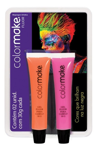 Imagem 1 de 1 de Gel Fluorescente Neon Para Cabelo - Kit 2 Un Laranja E Pink