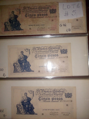 Billetes Argentina 5 Pesos (12962y13571) #5. Lote X 11