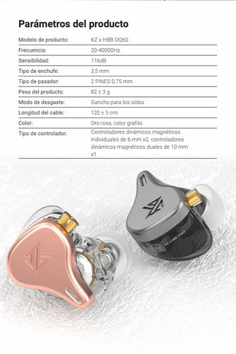 Auriculares In Ear Kz X Hbb Dq6s 3dd Por Lado Sin Microfono