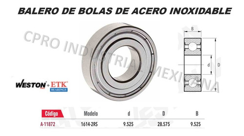 Balero Doble Sellado Modelo 1614-2rs Acero Inoxidable