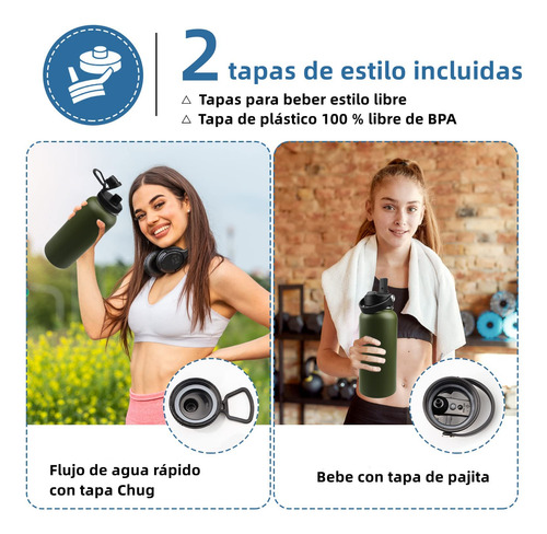 Termo De Acero Inoxidable 32 Oz, Botella De Agua Deportiva