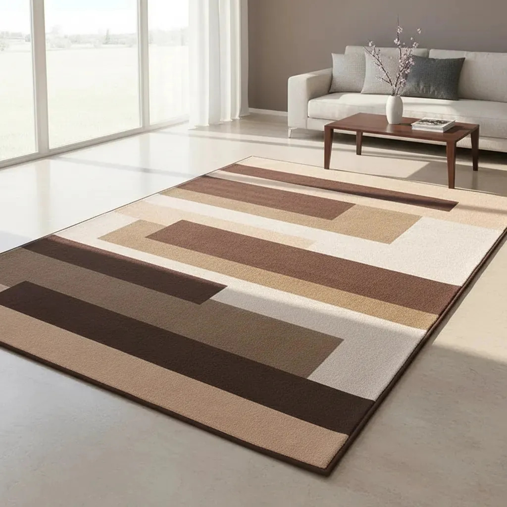 Tapete 200x140CM Para Sala E Quarto Aveludado Tabaco Linhas
