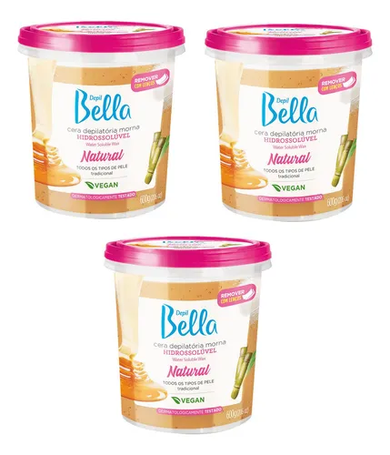 Depil Bella Cera Hidrosoluble Kit 3 Unidades Natural 600g