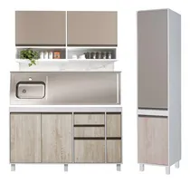Comprar Combo Bajo Mesada 140 Cm Ricchezze Sorrento + Alacena 140 Cm + Tolva Despensero 210x45 Cm + Mesada Johnson Acero Inoxidable Bacha Simple