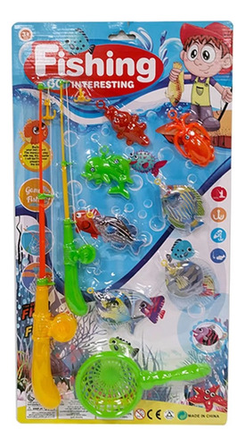 Juego De Pescar Para El Agua Juguete 7 Peces 2 Cañas Red