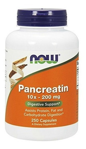Pancreatin 10x 200 Mg, 250 Cápsulas, Now Foods Con Enzimas