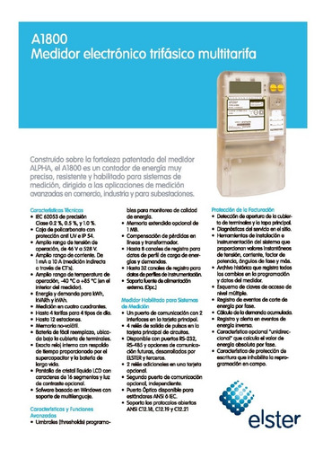 Imagen 2 de 3 de Contador Medidor Trifásico Elster A1800 Semidirecta Indirect