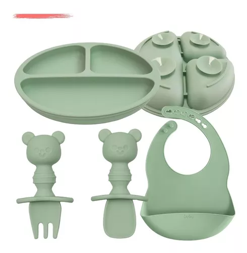 Kit Colher De Silicone Bebe Introdução Alimentar Azul e Verde Buba - Vou  Comprar