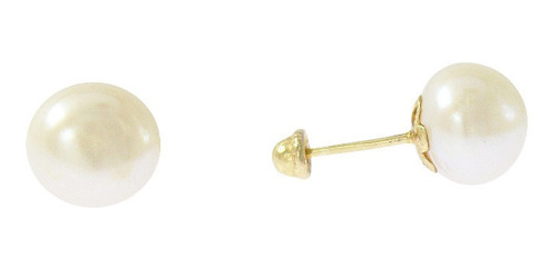 Aretes Broqueles Perla Cultivada 7mm. Oro 10k. Dama Mujer